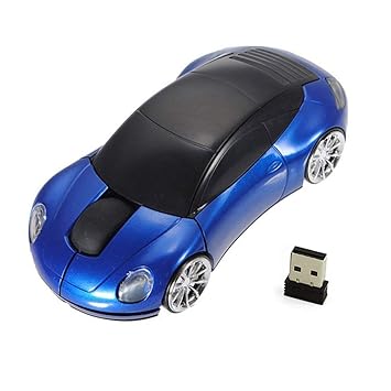 Microware 2.4GHz Wireless Mouse Mice Car Shape USB Receiver for Laptop Notebook Blue