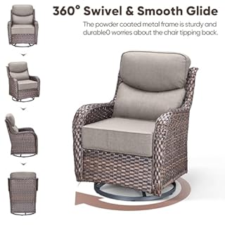 Swivel Patio Chairs sofa Set of 6 - 6" Thick Cushion - Wicker Outdoor Swivel Rocker Patio Chair ,Sofa/Glass coffee table, High Back Comfortable Outdoor Glider Chairs - Brown Wicker Grey Cushions