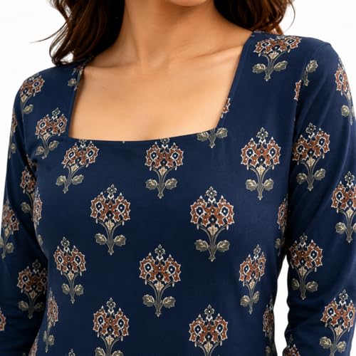Image of Women Printed Square Neck Top | Stylish Full Sleeve Casual Tunic Top for Women & Girls | Trendy Regular Fit Top