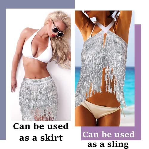 Sequin Skirt Dance Hip Tassel Boho Belly Scarf Sequin Skirts Rave Costume For Women Royal Blue #TOP4