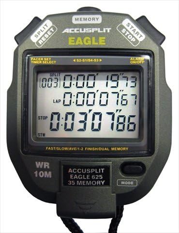 Generic Eagle 35 Memory Stopwatch with 1/100th Second, 30 Split Times, Dual Split, Three Line LCD, Audible Pacer, Repeat Countdown, Time-of-Day/Date/Alarm - Gray