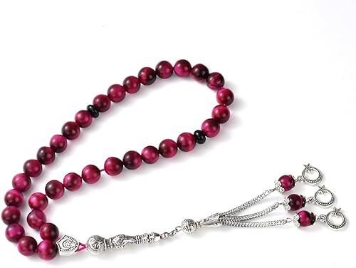 Miniatura 5 de TAS B Tasbih - Cuentas de oración, 33 piedras de ojo de tigre rosa (33 cuentas de 0.394 in) - Rosario musulmán Masbaha - Zikr, Dhikr Subha - Capilla