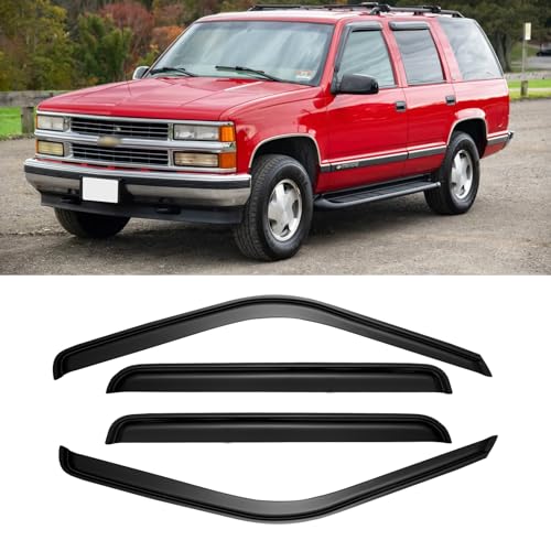 Image of Window Visors for 1995-2000 Tahoe /Yukon, 1992-1999 Suburban, Chevy /GMC C /K 1500 /2500 / 3500 for Crew Cab 1992-2000, Rain Guards Vent Deflector Shade Smoke for 1999-2000 Escalade, Tape-On, 4PCS