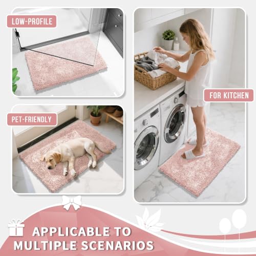 Image of Yimobra Long Bathroom Rugs Runner 55x24 Inch, Extra Thick Soft Absorbent Chenille Bath Mat, Non Slip Machine Washable, Quick Dry Bath Rugs for Bathroom Floor, Tub and Shower, Pink