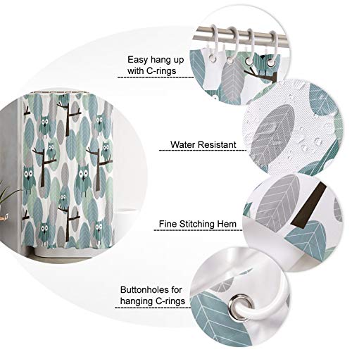 Shower Curtain With 12 Hooks Cute Cartoon Green Leaves And Owls Shower Curtains For Bathroom And Bathtubs, 60 X 72 Inches Long #TOP4
