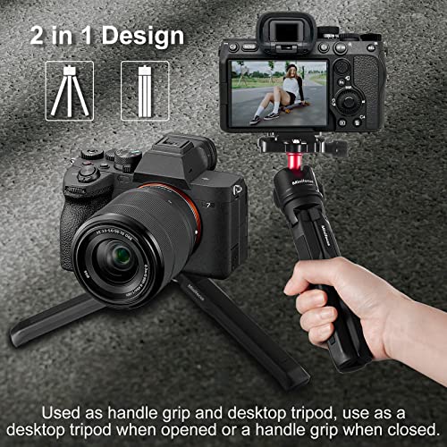 MINIFOCUS Aluminum Mini Tripod, Tabletop Handheld Tripod with 1/4\'\' and 3/8\'\' Screw, Portable Mini Travel Tripod Stand, Phone Tripod for Gimbal Stabilizer DSLR Camera and Monopod Black