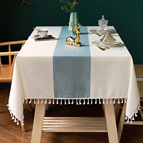 Deep Dream Tablecloth, Embroidered Table Cloth Cotton Linen Wrinkle Free Tablecloths Washable Dust-Proof Table Cover For Kitchen Dinning Party (Rectangle/Oblong, 55 X 86 Inch, Sky Blue) #TOP4