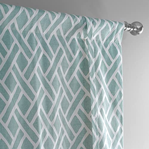 Hpd Half Price Drapes Printed Cotton Room Darkening Tie Up Curtains For Windows - 46 X 63 Roll Up Balloon Curtain For Living Room, Kitchen (1 Panel), Prct-Tud07B-63, Martinique Aqua #TOP4
