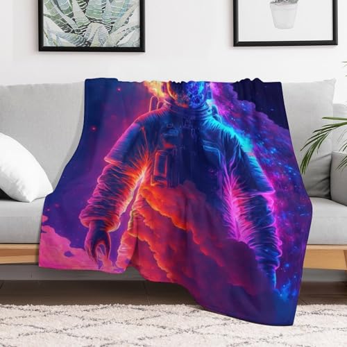 Manta de neón con diseño de astronauta térmica y manta de sofá mullida supersuave 3