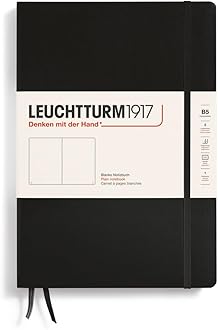 Notebook Hardcover Composition B5-219 Numbered Pages for Writing and Journaling (Black, Plain)