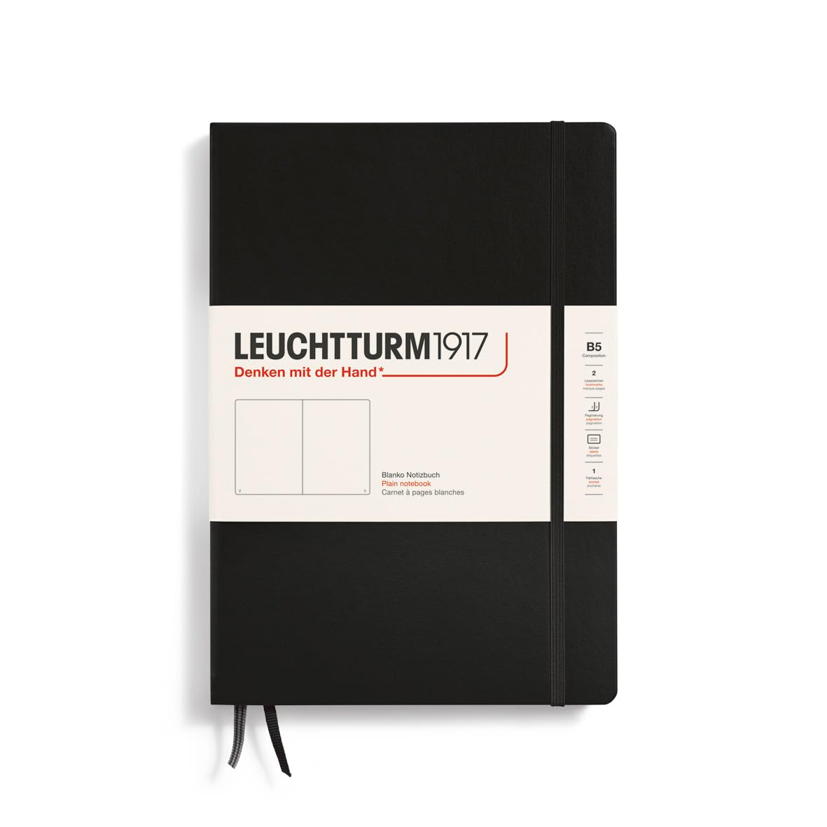 LEUCHTTURM1917 - Notebook Hardcover Composition B5-219 Numbered Pages for Writing and Journaling (Black, Plain)