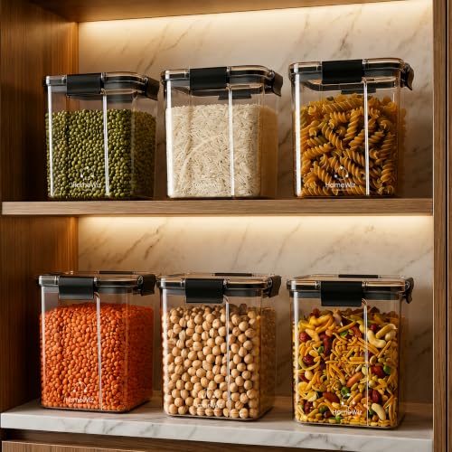 Image of HomeWiz Airtight Kitchen Storage Box 700ml x6 | Containers For Kitchen Storage Set | Food Grade BPA-Free Kitchen Containers Set With 2 Side Clip-Lock | Stackable, For Pantry and Fridge Storage