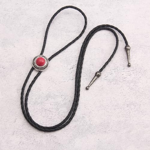 Image of GelConnie Bolo Tie for Men Women Western Cowboy Turquoise Leather Necktie | Natural Stone Bolo Tie Necklace for Women Rodeo Cowboy Leather Necktie Native American Western Cowgirl Ties Adjustable Cord