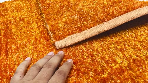 Image of House2Home Feather Cotton Blend Door Mat | 2Pc. Combo | 50x80cm | Side Binding - Available in 8 Colors (Carrot)