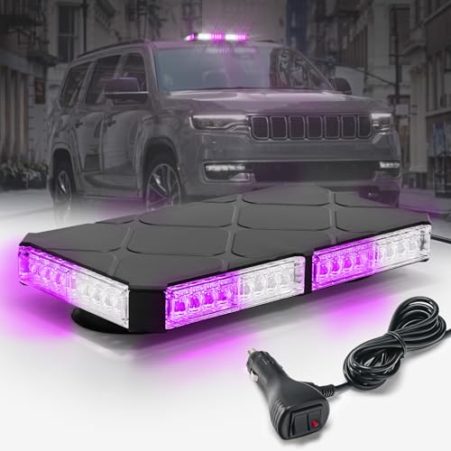 Image of 12 Inch Roof Top Funeral Escort Beacon Emergency Strobe Lights w /Magnetic Base, Mini LED Warning Traffic Hazard Light Bar for Funeral Escort Vehicles Trucks (Purple /White)