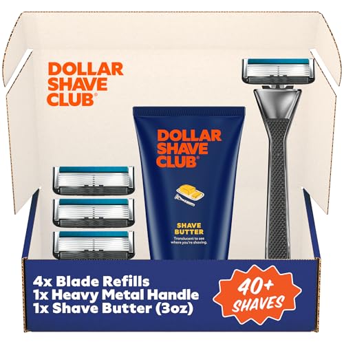 Dollar Shave Club | Heavy Metal Shave Kit with Shave Butter | Heavy-Duty Razor Handle, 6 Blade Razor Blade Refills and Shave Butter 3 oz. | Shaving Set with Handle, Razors for Men & Women, Metallic