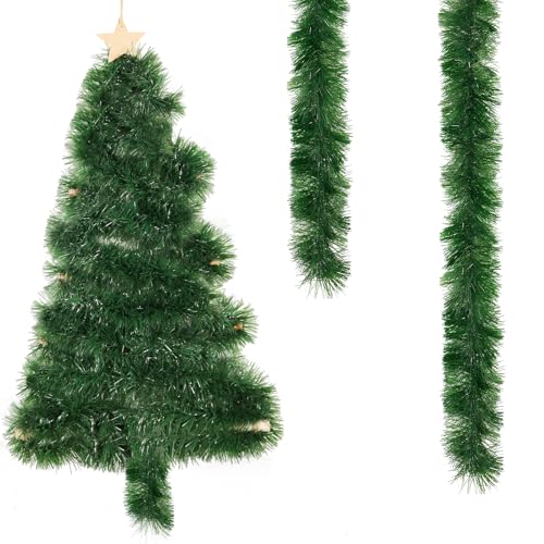 Ghirlanda Natale Verde 6 Metri - ø 9 CM Ghirlanda Artificiale Abete Decorazioni per L'albero Natale Decorazioni Lametta per Mensola Del Camino,Scale,Camino,Natalizia,Interni,Esterni