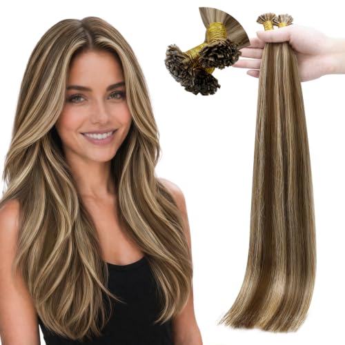 Image of Full Shine Mini Flat Tip Remy Hair Extensions Brown Highlight Blonde, 18 in