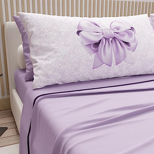 PETTI Artigiani Italiani - Lenzuola Matrimoniali in Cotone con Federe in Stampa Digitale, Per Letto Matrimoniale, Completo Lenzuolo Sopra e Sotto con Angoli, Lilla, 100% Made in Italy