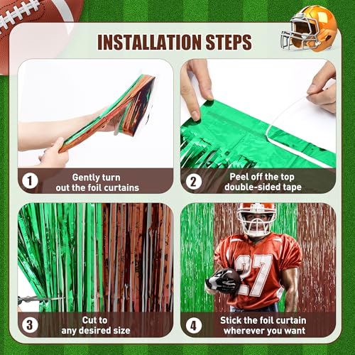 Image of Browm and Green Fringe Curtain Party Streamers 2Pack 3.3 x 8.3 Ft Foil Fringe Backdrop Curtains for Birthday Wedding Bridal Holiday Tinsel Streamers Green Party Decorations Door Streamer