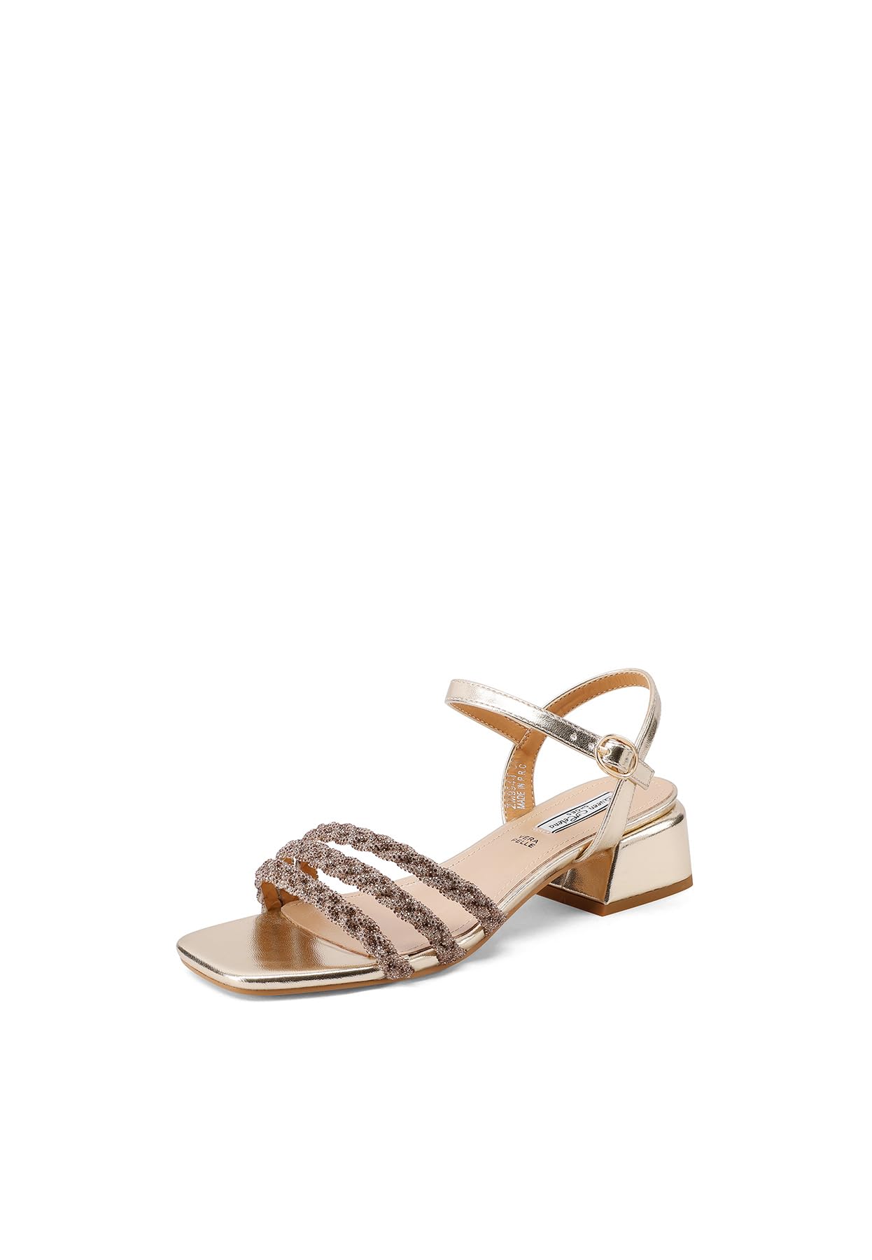 QUEEN HELENA ZM9944 - Sandalias elegantes para mujer con pedrería de tacón bajo con correa
