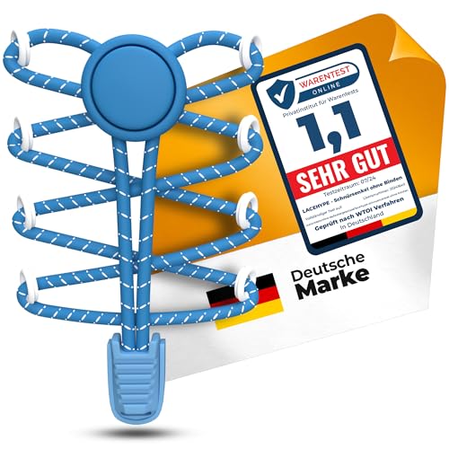 LaceHype - Schnürsenkel ohne binden Elastische mit Schnellschnürsystem aus Gummi SK02 - Schuhbänder ohne binden - für Sneaker Kinderschuhe Laufschuhe (Blau Mix 1P)