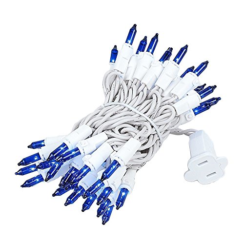 Novelty Lights 11 Feet 50 Bulb Incandescent Mini Light String, Blue with 2.5-Inch Spacing on White Wire, UL Listed Commercial Grade Indoor/Outdoor Mini Lights, Connectable End-To-End