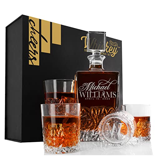 Personalized Whiskey Decanter and Glass Set with Gift Box Option, Retirement, Anniversary, Housewarming, Bourbon Scotch Whisky - DSG2-800ML SET