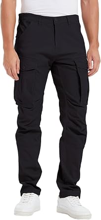 Plaid&Plain Mens Cargo Pants Slim Fit with Articulated Knees