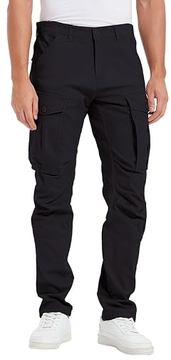 Plaid Plain Mens Cargo Pants Slim Fit with Articulated Knees