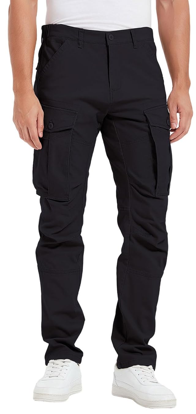 Plaid Plain Mens Cargo Pants Slim Fit with Articulated Knees