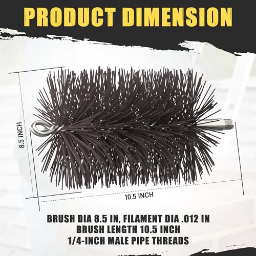 Woodeze 8\" Round Pro-Sweep Chimney Brush | Medium Duty Poly Bristles for Metal Chimney Pipes & Prefab Fireplaces | Flexible .050\" Prostran Bristles | 3/8\" NPT Thread | Stainless & Insulated Flue Safe