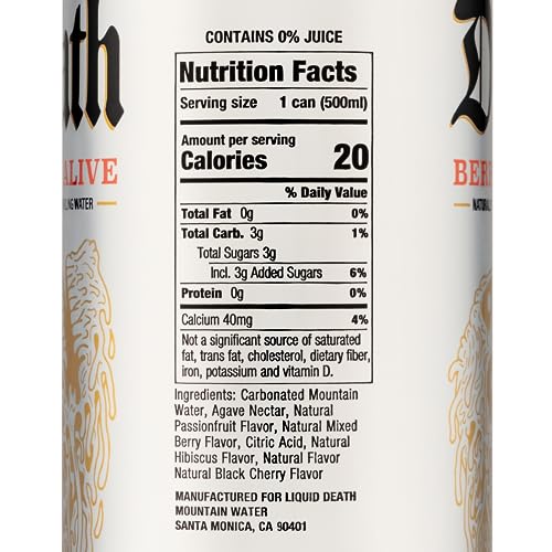 Image of Liquid Death Flavored Sparkling Water with Agave, Berry It Alive, 16.9 oz Tallboys (12-Pack)