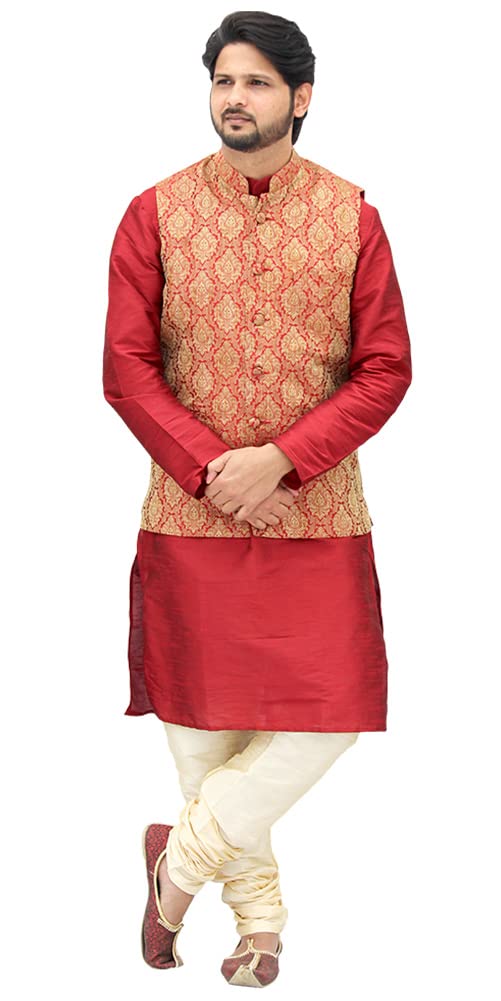 Men's Dupion Silk Regular Kurta Pyjama Set-image-49