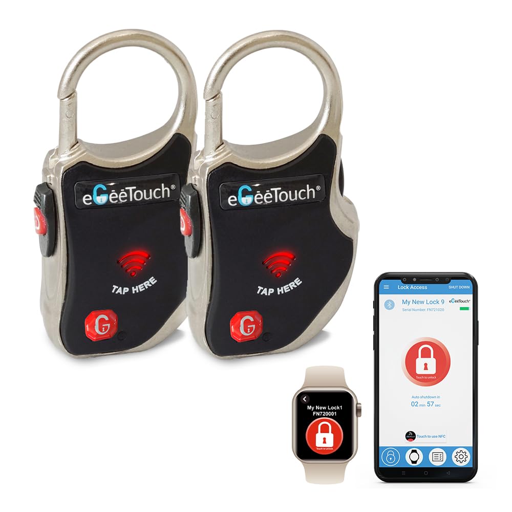 eGeeToucheGeeTouch Smart TSA Travel Lock - Secure & Track Your Luggage, Backpack, Cabinet Anywhere You go. (2-Pack, Black)