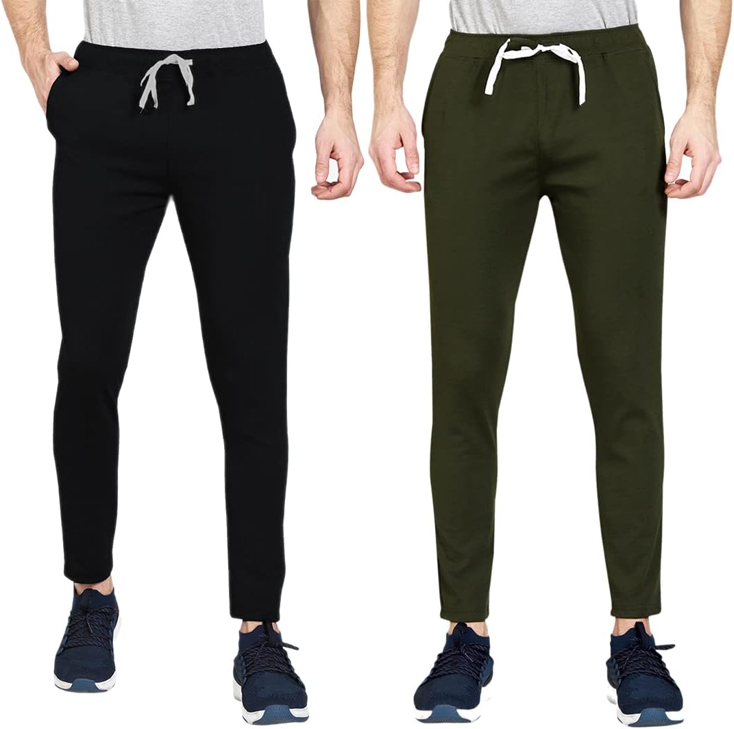 Men's Stylish Slim Fit Lycra Jogger Lower Track Pants for Gym, Running, Athletic, Casual Wear for Men-Black & Olive-M(30)