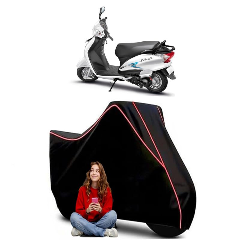 Image of Duet VX Scooty Bike Cover Water Resistant Outdoor Use Universal Fit Scooters Motorcycles Heavy Duty UV Protection Dust Rain Scratch Resistant Elastic Bottom Black Blue Piping
