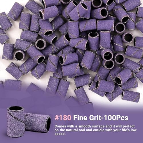 Image of MelodySusie 100 Pcs Nail Drill Bits Sanding Bands for Nail Drill 180 Fine Grit Nail File Sanding Bands for Acrylic Nails Gel Manicures and Pedicure