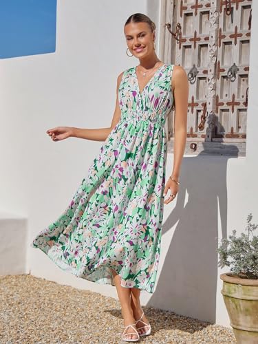 womens summer sleeveless v neck boho long dress floral print midi sundress