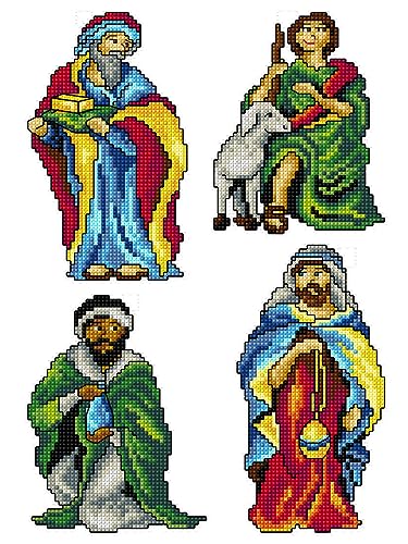 Image of Counted Cross-Stitch Kit on Plastic Canvas with Nativity. 4 Cute Ornaments Different Dimensions 154CS. 14 Count Plastic Canvas Sheets 8.27x11.02 Inches. Wonderful for Embroidery & Craft Amateurs