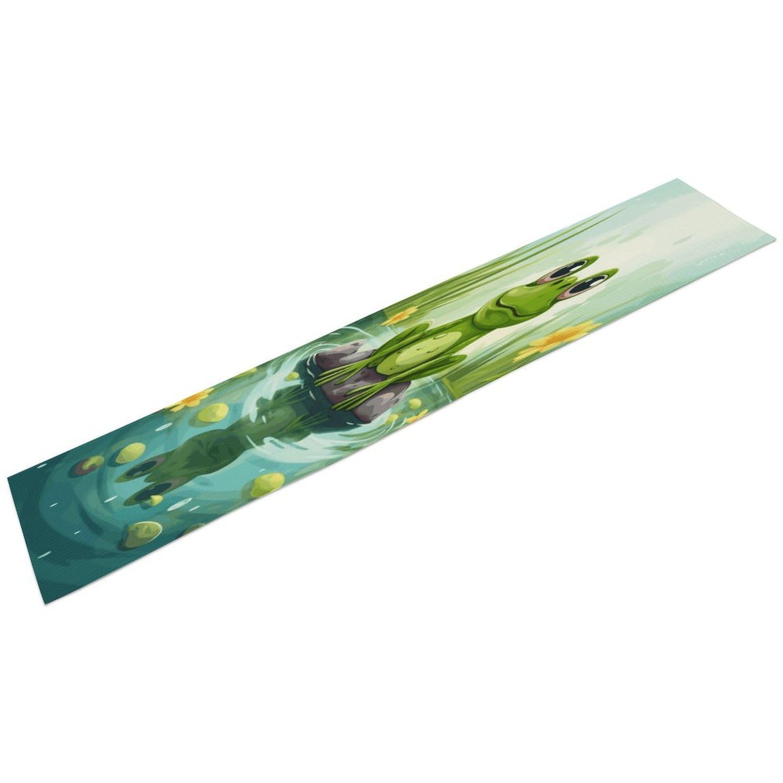 Frog in A Pond Table Runner 13" X 72" Exquisite Linen Table Runner Wrinkle Resistant Farmhouse Rustic Table Runners Seasonal Table Decoration for Kitchen Dining Home Party