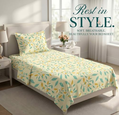 Image of HOMEKART Cotton Single Bedsheet with 1 Pillow Cover | 210 TC Premium Cotton Bed Sheet | Soft, Breathable, Lightweight & Wrinkle Resistant | 60 x 90 Inches Single Size Bedding