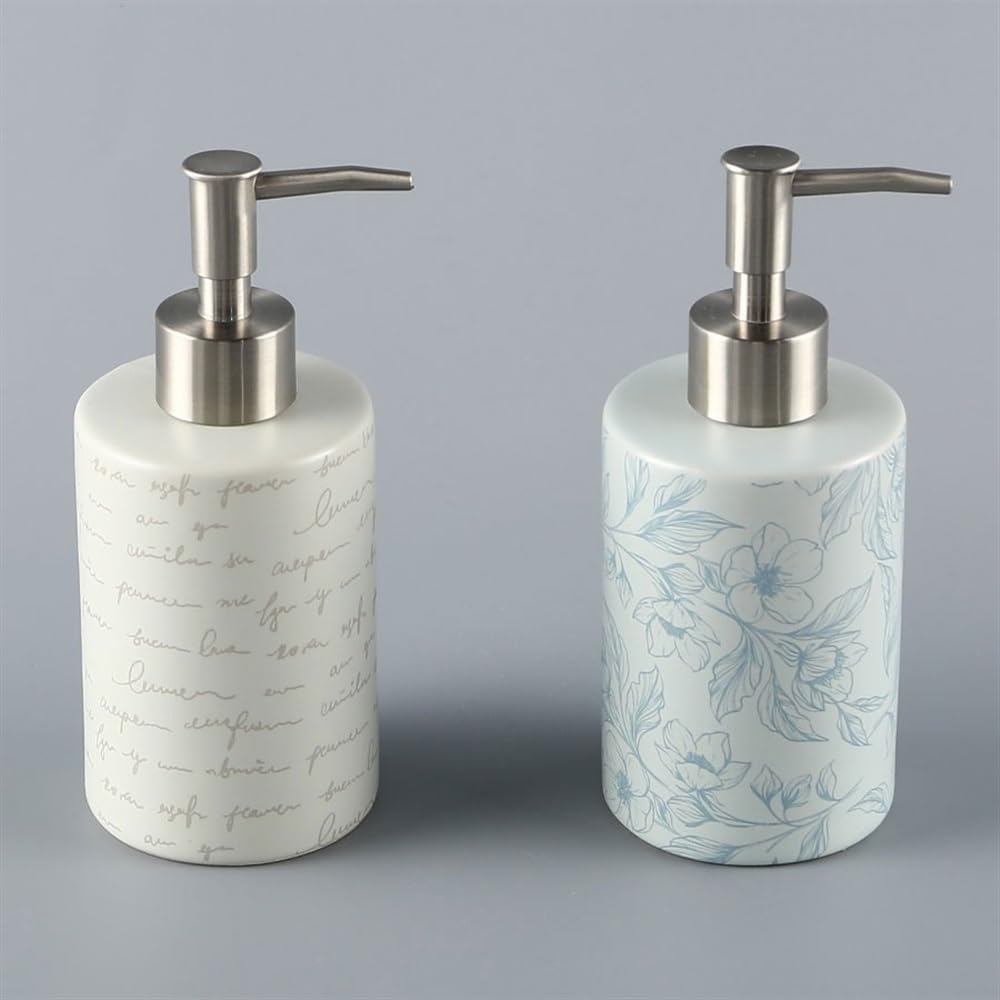 Distributore di Sapone Bottiglia di detersivo for Piatti in Ceramica Scandinavian Press, Dispenser Multifunzionale for lozione e Shampoo(Blue)