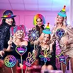 25pcs Glow Neon Party Photo Booth Props with Stick, Glow Patterns Selfie Props Neon Birthday Prop for Let's Glows sThemed Neons Glows in The Dark Disco Black Light Party Decoration Supplies - Image 5