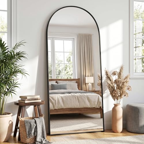 Image of Full Length Mirror, 71 inchx27 inch Arched Floor Mirror Freestanding, Floor Standing Full Body Mirror with Stand for Bedroom, Hanging Mounted for Living Room Cloakroom, Black