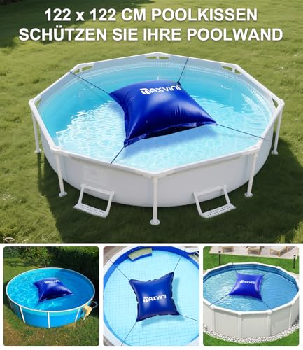 MAXVINI Poolkissen Winter 122x122cm XXL Luftkissen Pool mit Doppelnaht zur Poolabdeckung,Überwinterung Frostschutz Kissen Poolpolster Rechteckig Poolkissen Blue Inkl. 5 m Seil ×2 & Reparaturkit