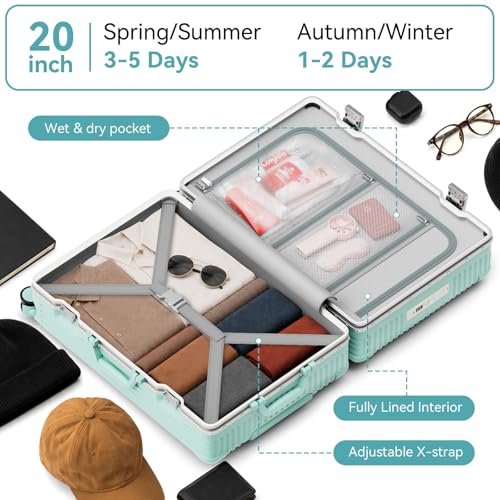 Faqy Z Carry On Luggage, Zipperless Suitcase, Front Pocket, Mint Green,20in by Faqy Z - Used condition - Image 2