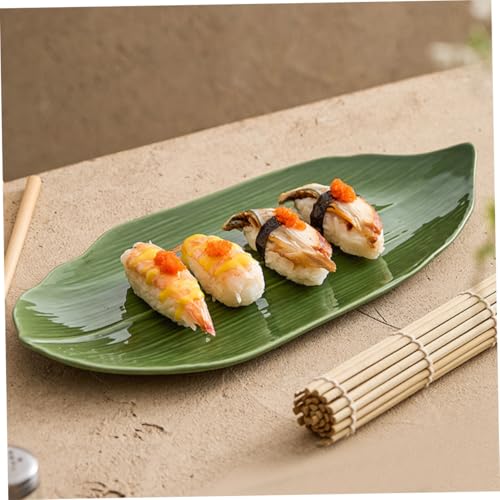 Plato de sushi cerámico verde en forma de hoja miniatura 3