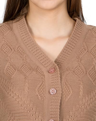 Image of Lady Willington Women Woolen V-Neck Self Design Cardigan Heavy Daffodil Fabric Cardigan Winter Wear Pure Wool Cardigans for Women Sweaters Long Cotty Fully Warm Cardigan Free Sizes