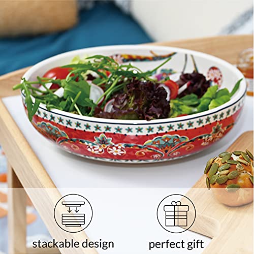 Sonemone Red Pasta Bowls Set Of 5 (1 Unit 114Oz, 4 Units 35Oz), Large Salad Bowls Set, Wide Farmhouse Floral Serving Bowls, For Pasta, Salad, Microwave & Dishwasher Safe #TOP4